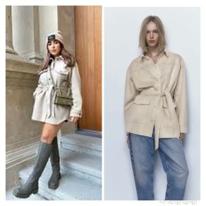 ZARA Belted Faux Suede Overshirt S NWT